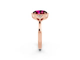 Rose gold Oval Cut Garnet Halo Ring with Tapered Band and Four-Prong Setting_2