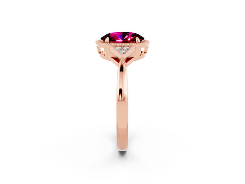 Rose gold Oval Cut Garnet Halo Ring with Tapered Band and Four-Prong Setting_2