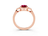 Rose gold Oval Cut Garnet Halo Ring with Tapered Band and Four-Prong Setting_3