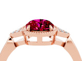 Rose gold Oval Cut Garnet Halo Ring with Tapered Band and Four-Prong Setting_4