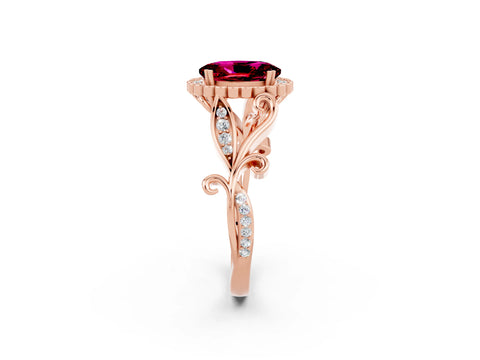 Rose gold Oval Cut Garnet Halo Ring with Vintage Split Shank and Four-Prong Setting_2