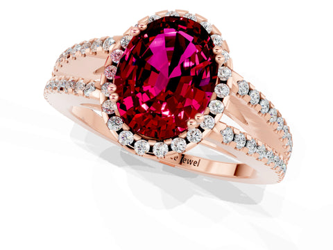 Rose gold Oval Cut Garnet Halo Split Shank Engagement Ring_13