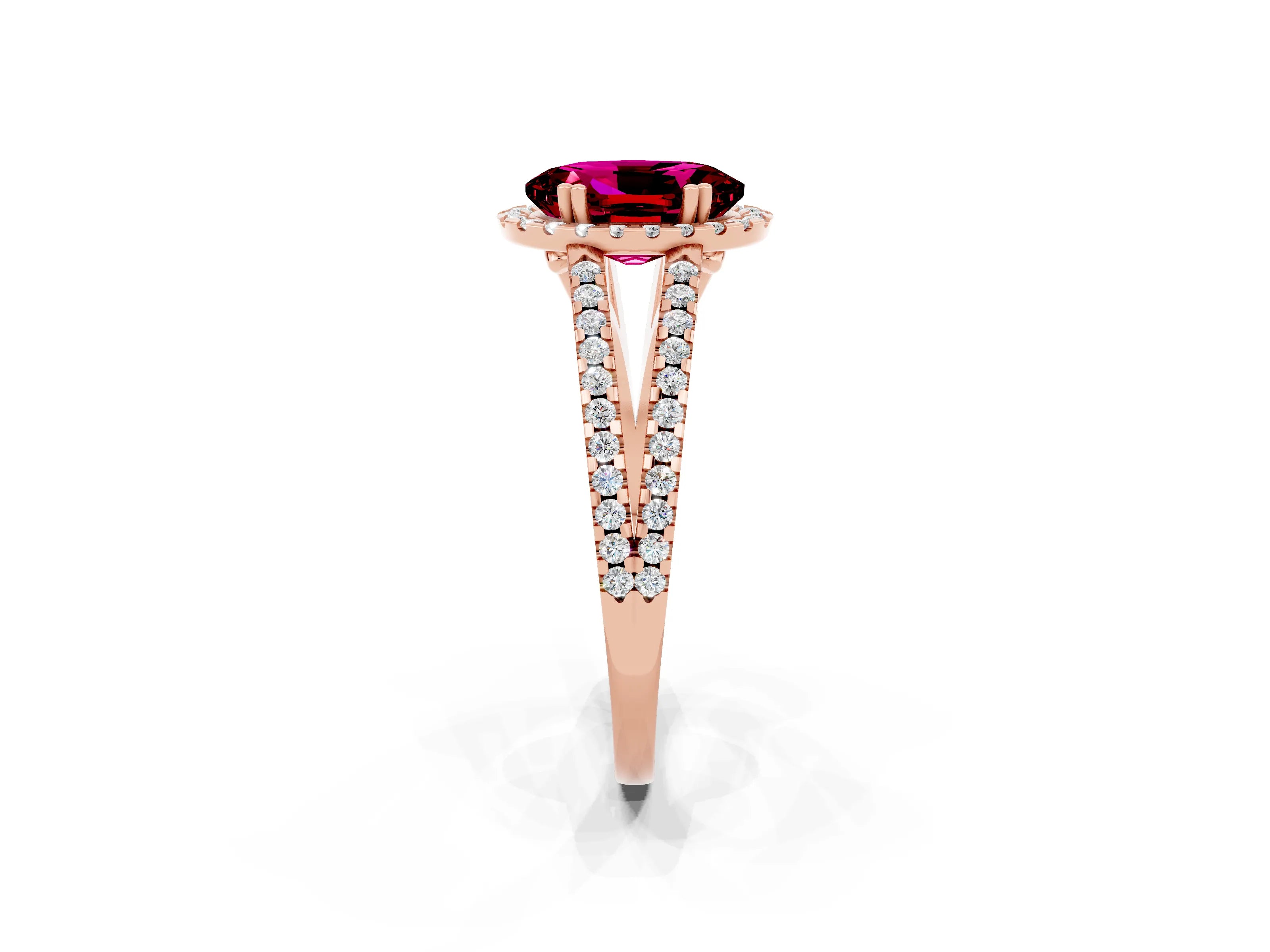 Rose gold Oval Cut Garnet Halo Split Shank Engagement Ring_14