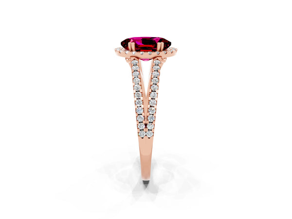 Rose gold Oval Cut Garnet Halo Split Shank Engagement Ring