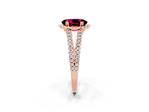 Rose gold Oval Cut Garnet Halo Split Shank Engagement Ring_14
