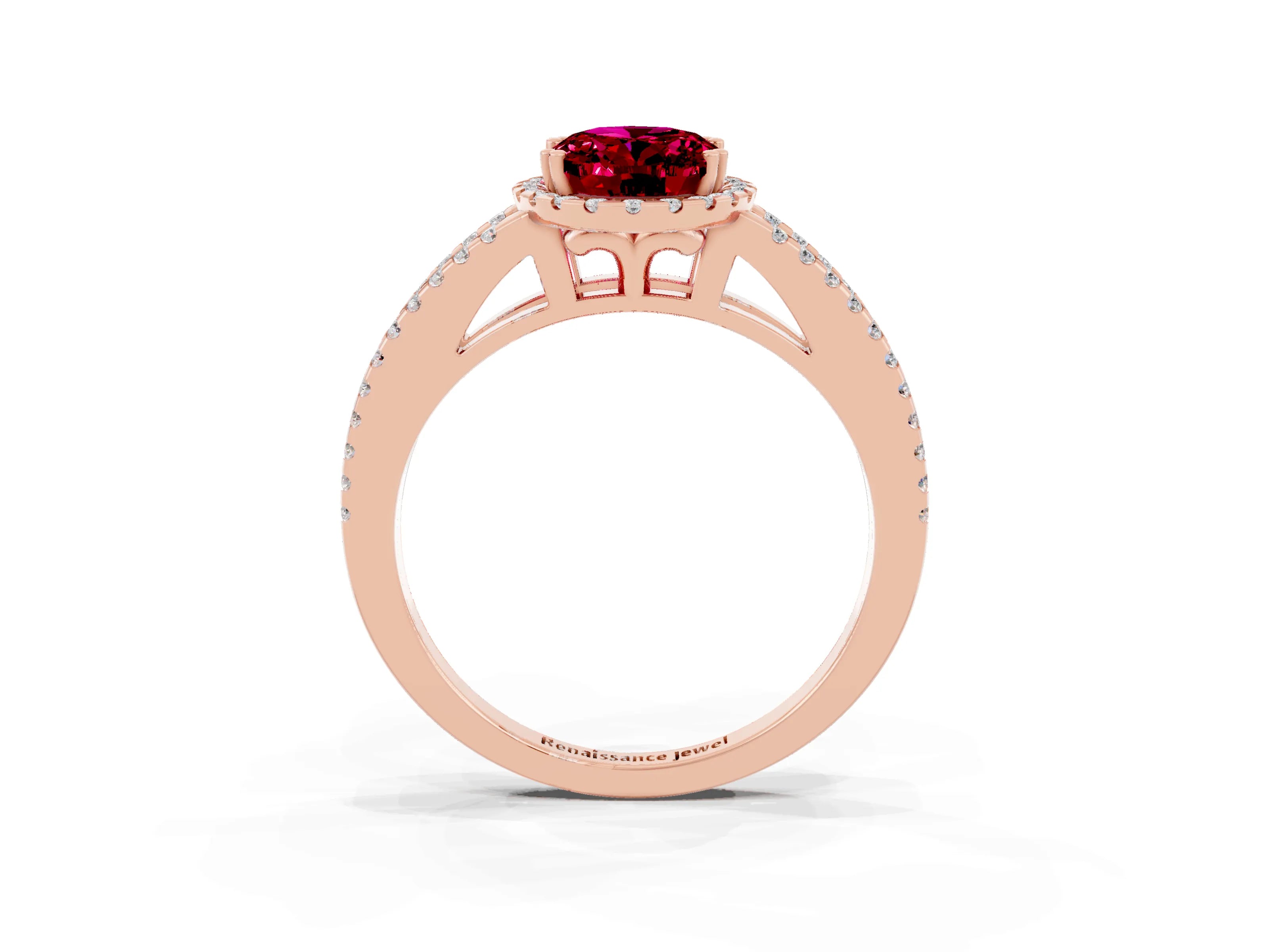 Rose gold Oval Cut Garnet Halo Split Shank Engagement Ring_15
