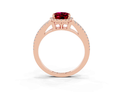 Rose gold Oval Cut Garnet Halo Split Shank Engagement Ring_15