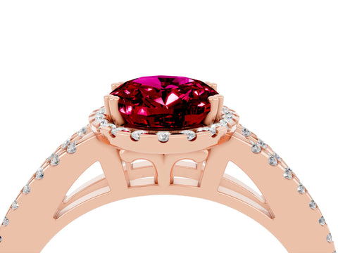 Rose gold Oval Cut Garnet Halo Split Shank Engagement Ring_16