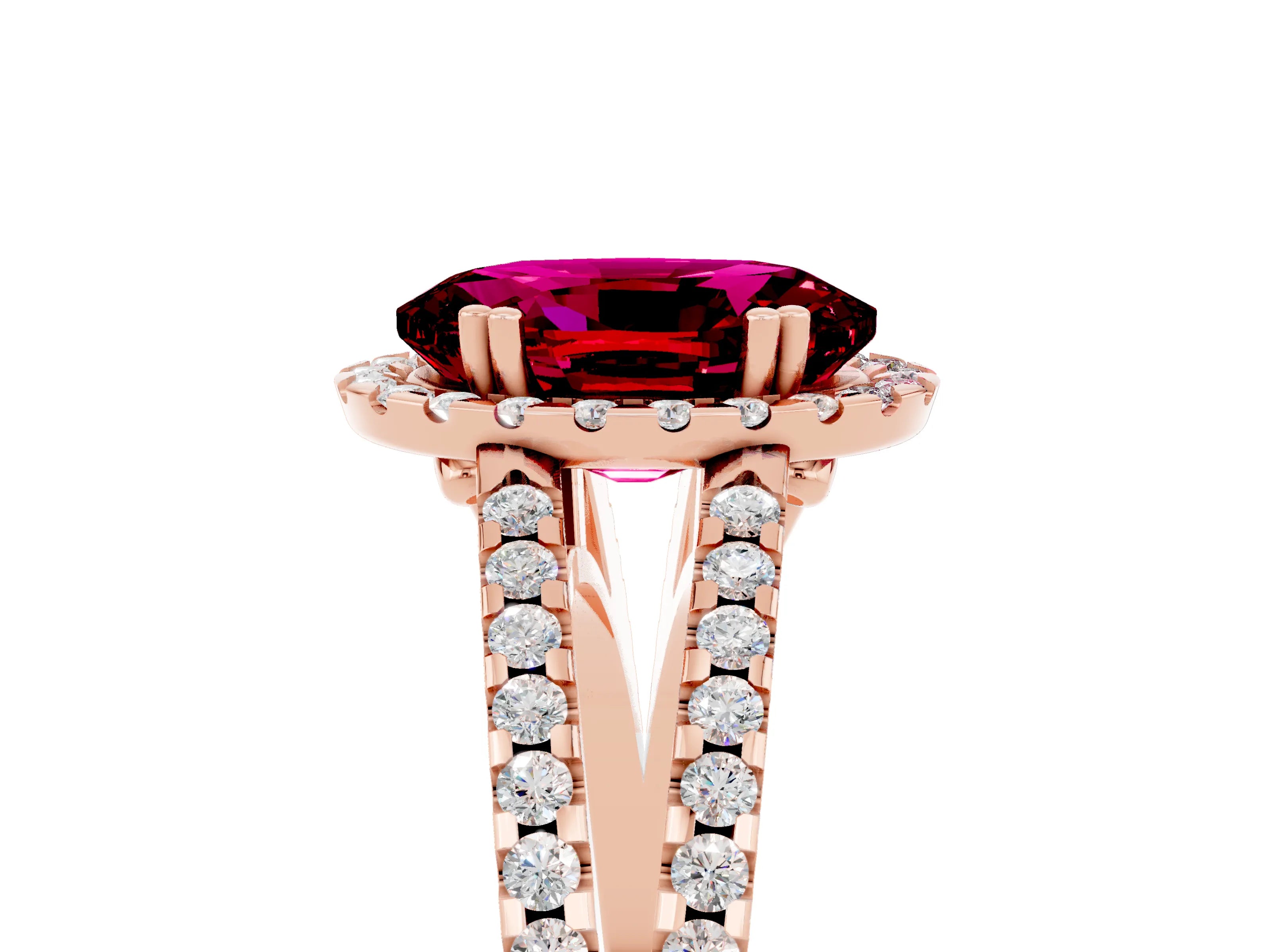 Rose gold Oval Cut Garnet Halo Split Shank Engagement Ring_17
