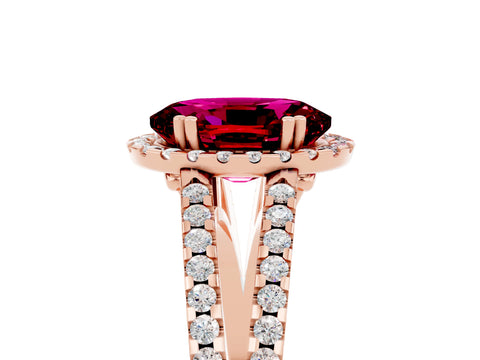 Rose gold Oval Cut Garnet Halo Split Shank Engagement Ring_17
