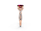 Rose gold Oval Cut Garnet Halo Twist Band Solitaire Prong Setting Ring_2
