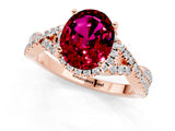 Rose gold Oval Cut Garnet  Halo Twist Band Solitaire Prong Setting Ring_25