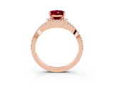 Rose gold Oval Cut Garnet  Halo Twist Band Solitaire Prong Setting Ring_27