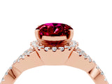 Rose gold Oval Cut Garnet  Halo Twist Band Solitaire Prong Setting Ring_28