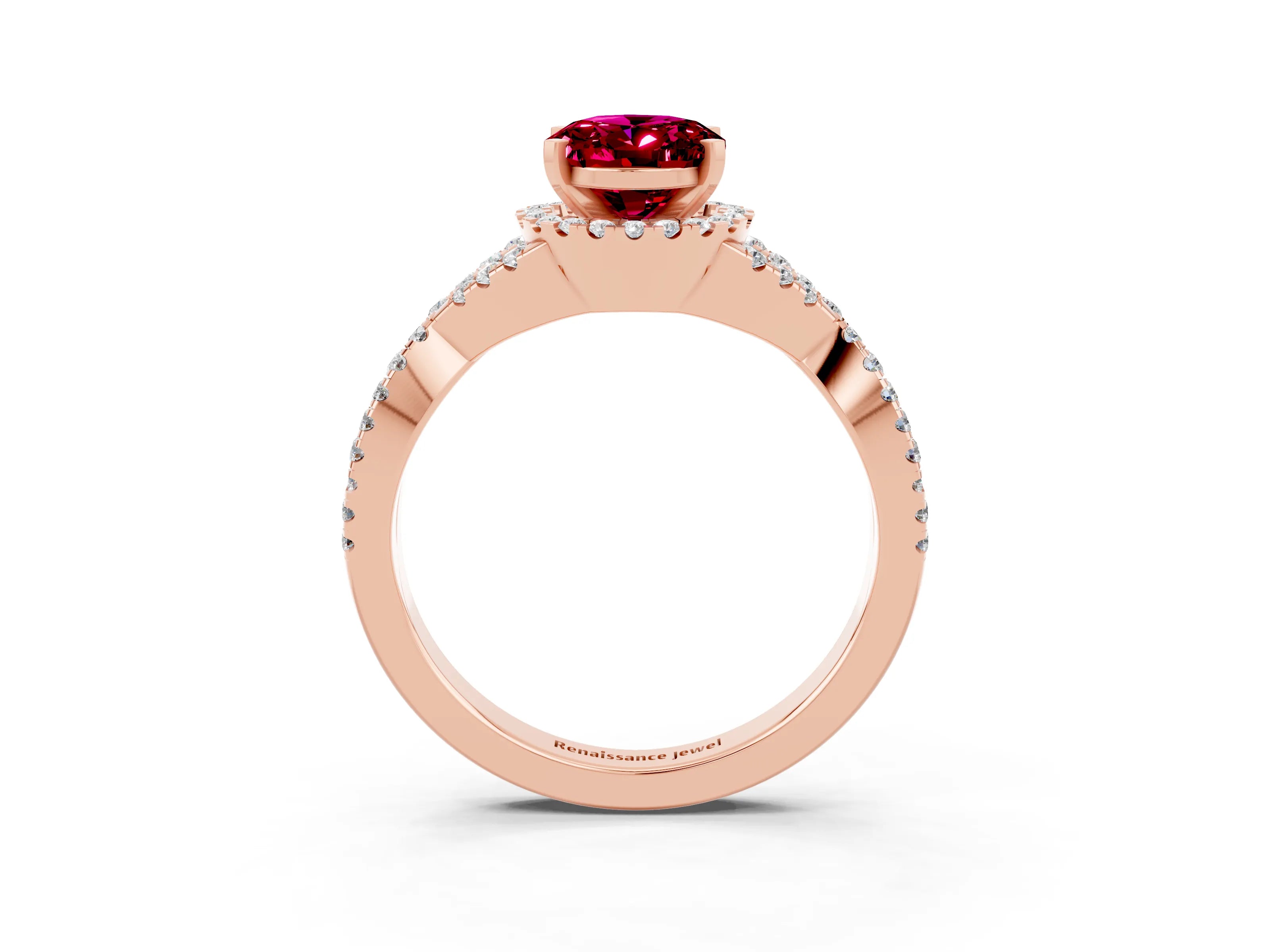 Rose gold Oval Cut Garnet Halo Twist Band Solitaire Prong Setting Ring_3