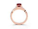 Rose gold Oval Cut Garnet Halo Twist Band Solitaire Prong Setting Ring_3