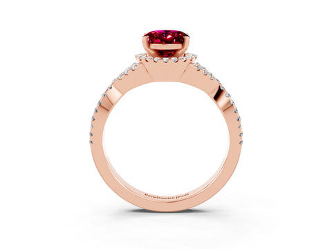 Rose gold Oval Cut Garnet Halo Twist Band Solitaire Prong Setting Ring_3