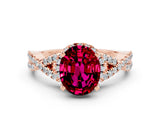 Rose gold Oval Cut Garnet  Halo Twist Band Solitaire Prong Setting Ring_42