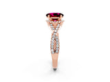Rose gold Oval Cut Garnet  Halo Twist Band Solitaire Prong Setting Ring_44