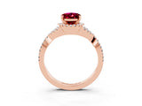 Rose gold Oval Cut Garnet  Halo Twist Band Solitaire Prong Setting Ring_45