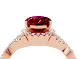 Rose gold Oval Cut Garnet  Halo Twist Band Solitaire Prong Setting Ring_46