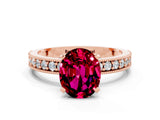 Rose gold Oval Cut Garnet Milgrain Pavé Engagement Ring with Four-Prong Setting_12