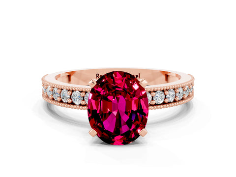 Rose gold Oval Cut Garnet Milgrain Pavé Engagement Ring with Four-Prong Setting_12