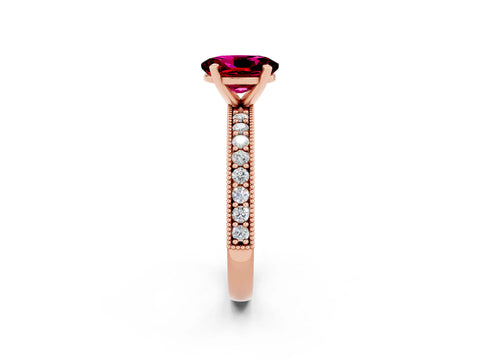 Rose gold Oval Cut Garnet Milgrain Pavé Engagement Ring with Four-Prong Setting_14