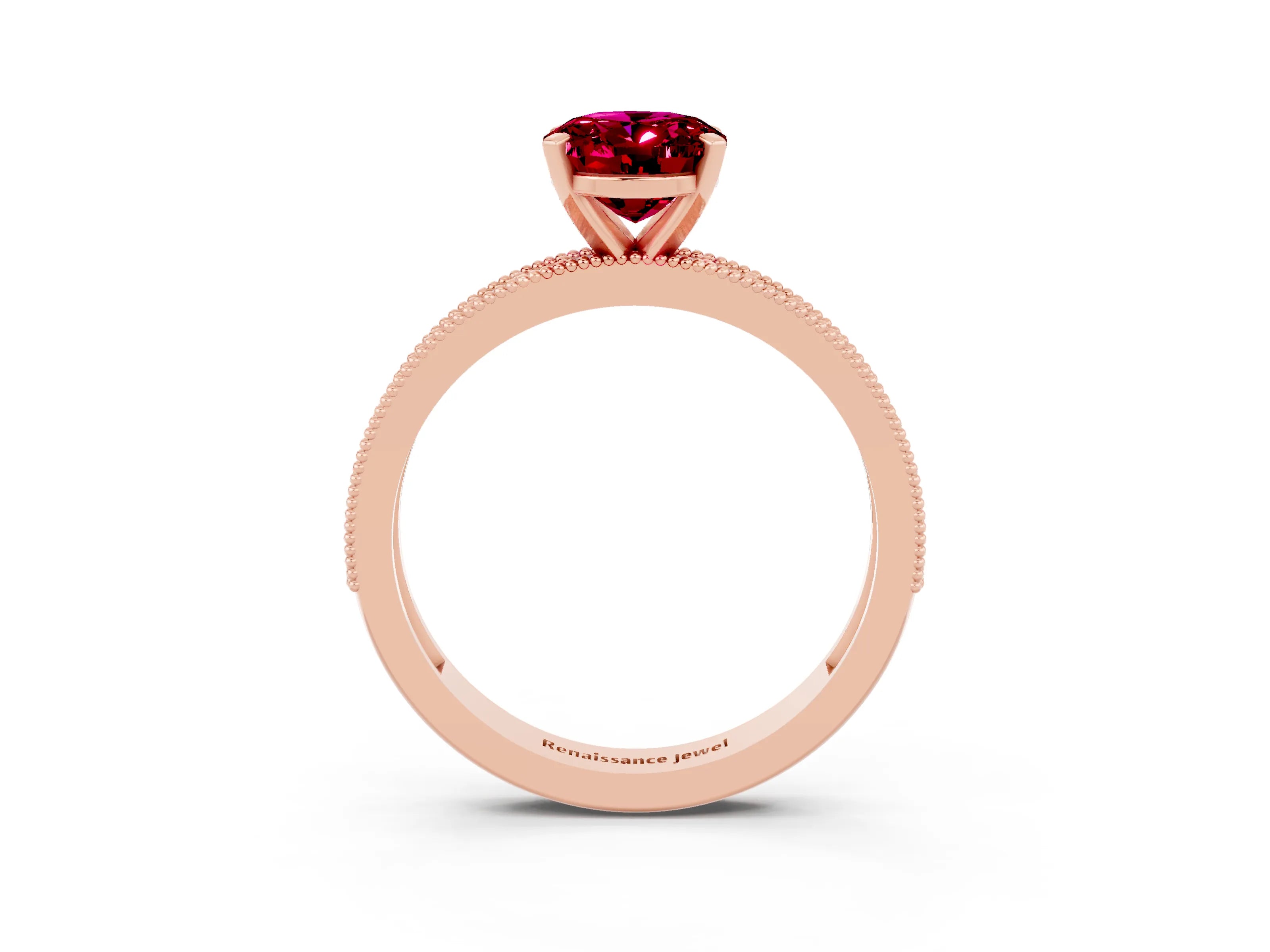 Rose gold Oval Cut Garnet Milgrain Pavé Engagement Ring with Four-Prong Setting_15