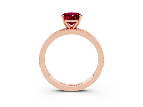 Rose gold Oval Cut Garnet Milgrain Pavé Engagement Ring with Four-Prong Setting_15
