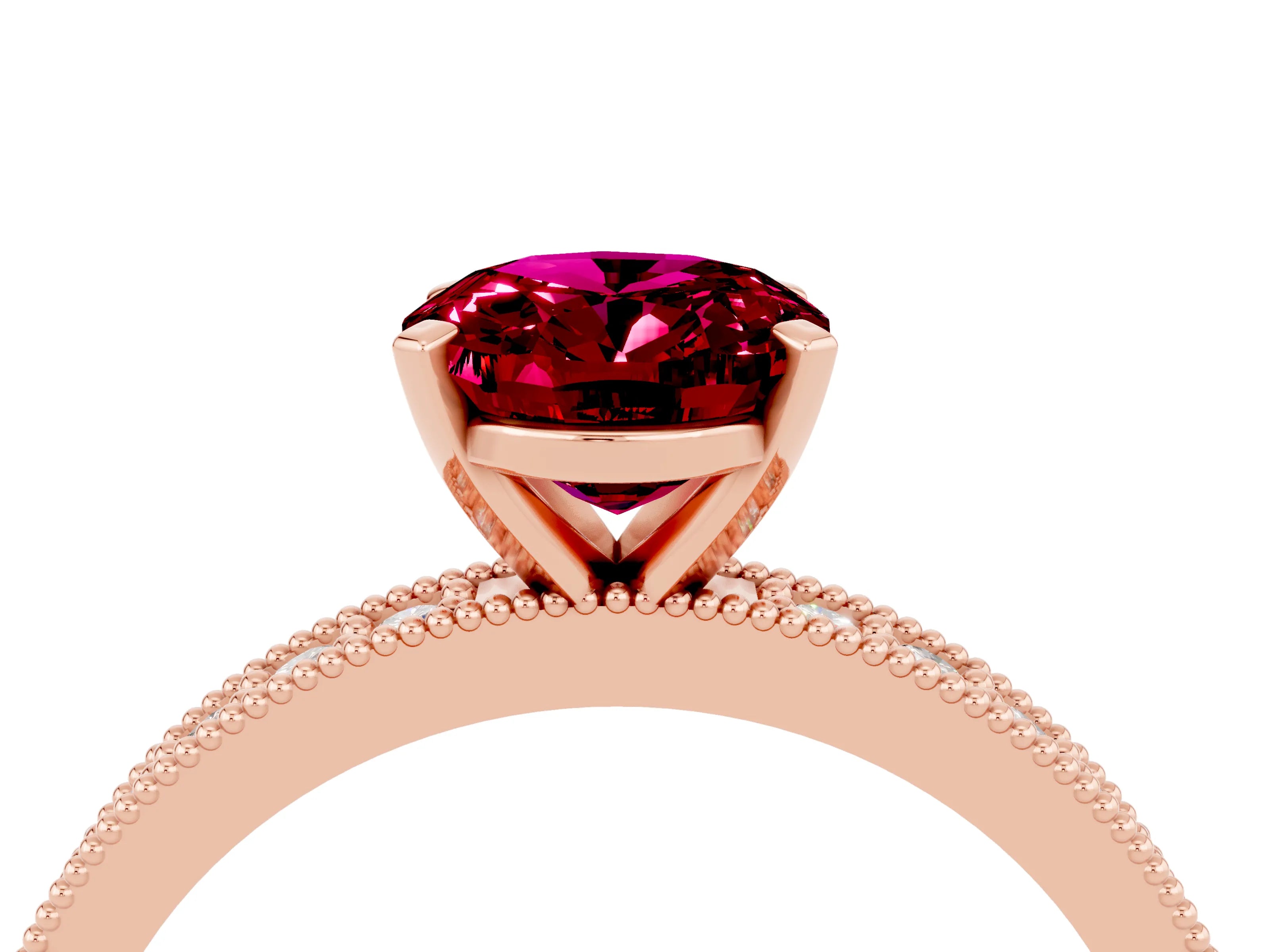 Rose gold Oval Cut Garnet Milgrain Pavé Engagement Ring with Four-Prong Setting_16