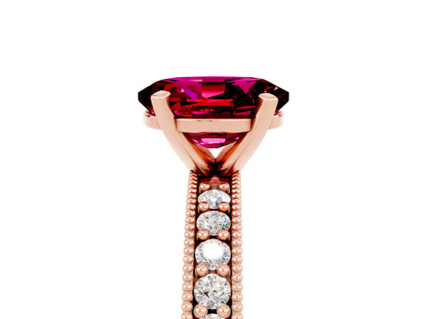 Rose gold Oval Cut Garnet Milgrain Pavé Engagement Ring with Four-Prong Setting_17