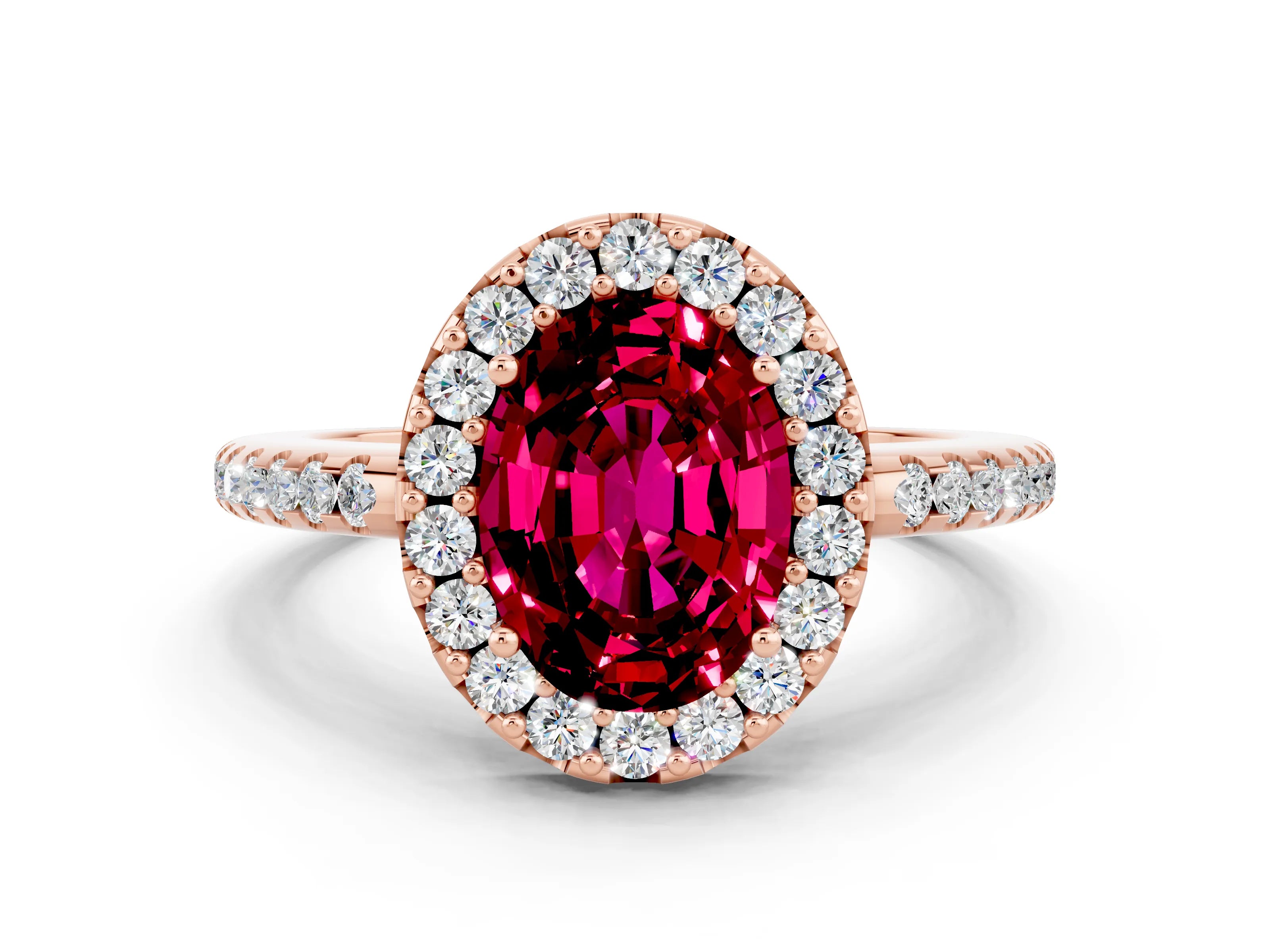 Rose gold Oval Cut Garnet Pavé Halo Ring with Four-Prong Setting_12