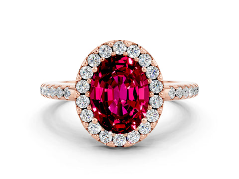 Rose gold Oval Cut Garnet Pavé Halo Ring with Four-Prong Setting_12