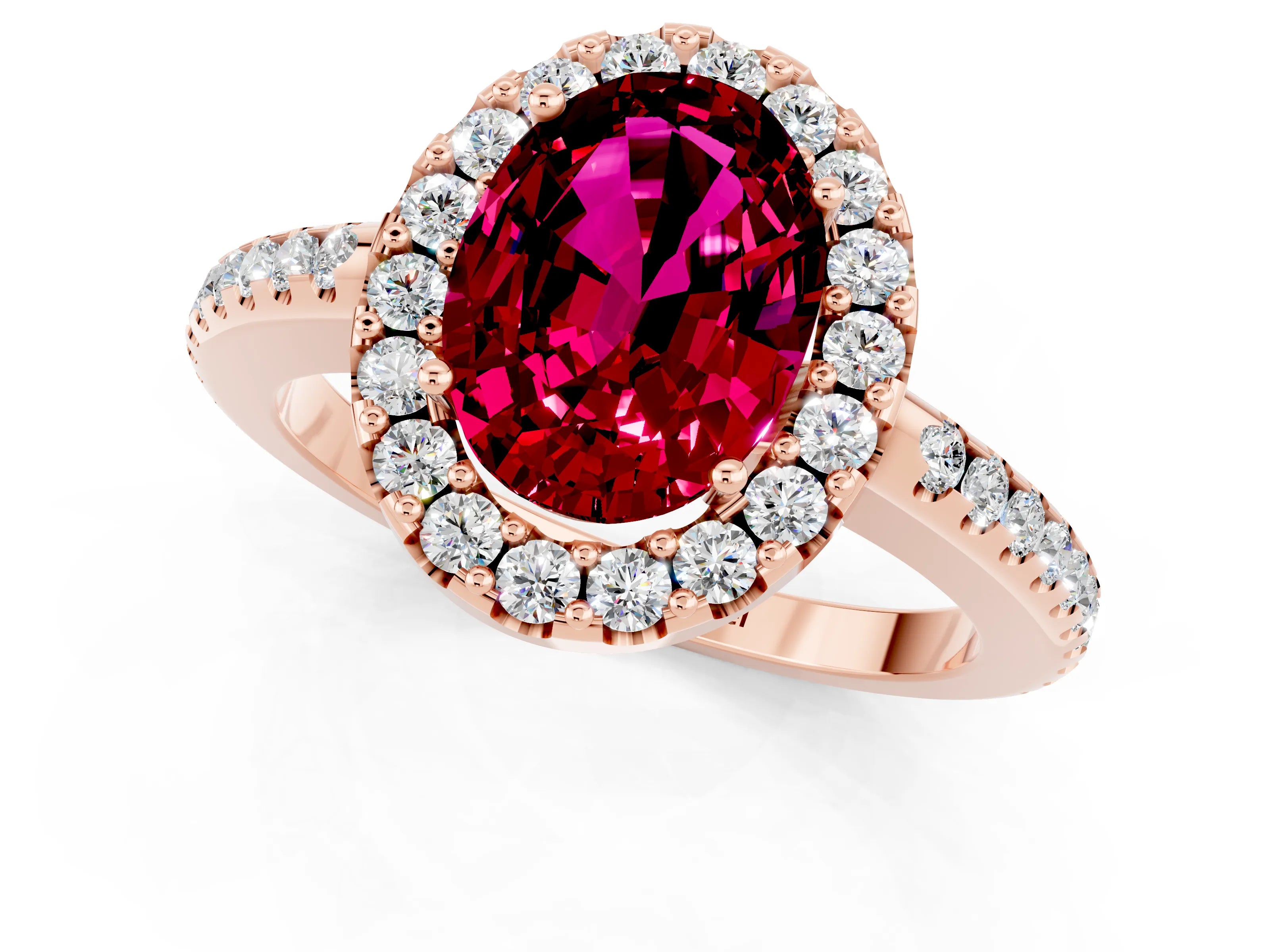 Rose gold Oval Cut Garnet Pavé Halo Ring with Four-Prong Setting_13