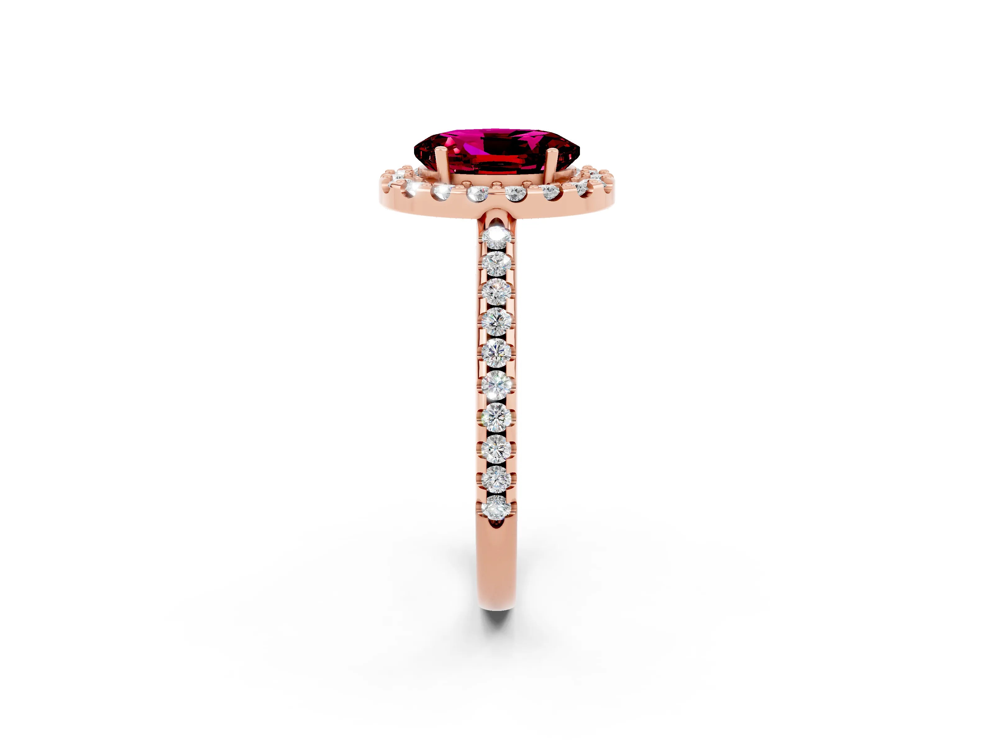 Rose gold Oval Cut Garnet Pavé Halo Ring with Four-Prong Setting_14