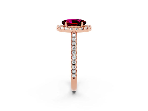 Rose gold Oval Cut Garnet Pavé Halo Ring with Four-Prong Setting