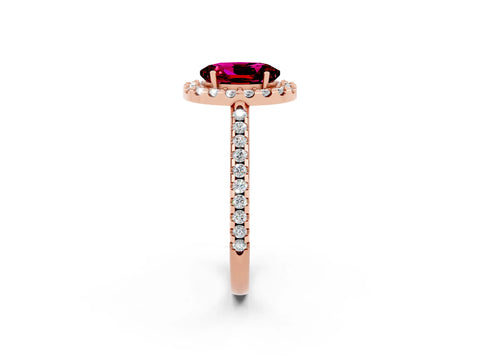Rose gold Oval Cut Garnet Pavé Halo Ring with Four-Prong Setting_14