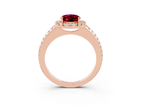 Rose gold Oval Cut Garnet Pavé Halo Ring with Four-Prong Setting