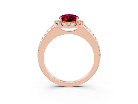 Rose gold Oval Cut Garnet Pavé Halo Ring with Four-Prong Setting_15