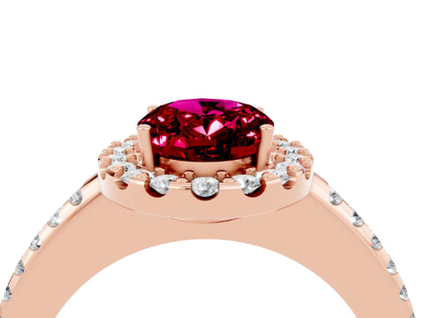 Rose gold Oval Cut Garnet Pavé Halo Ring with Four-Prong Setting_16