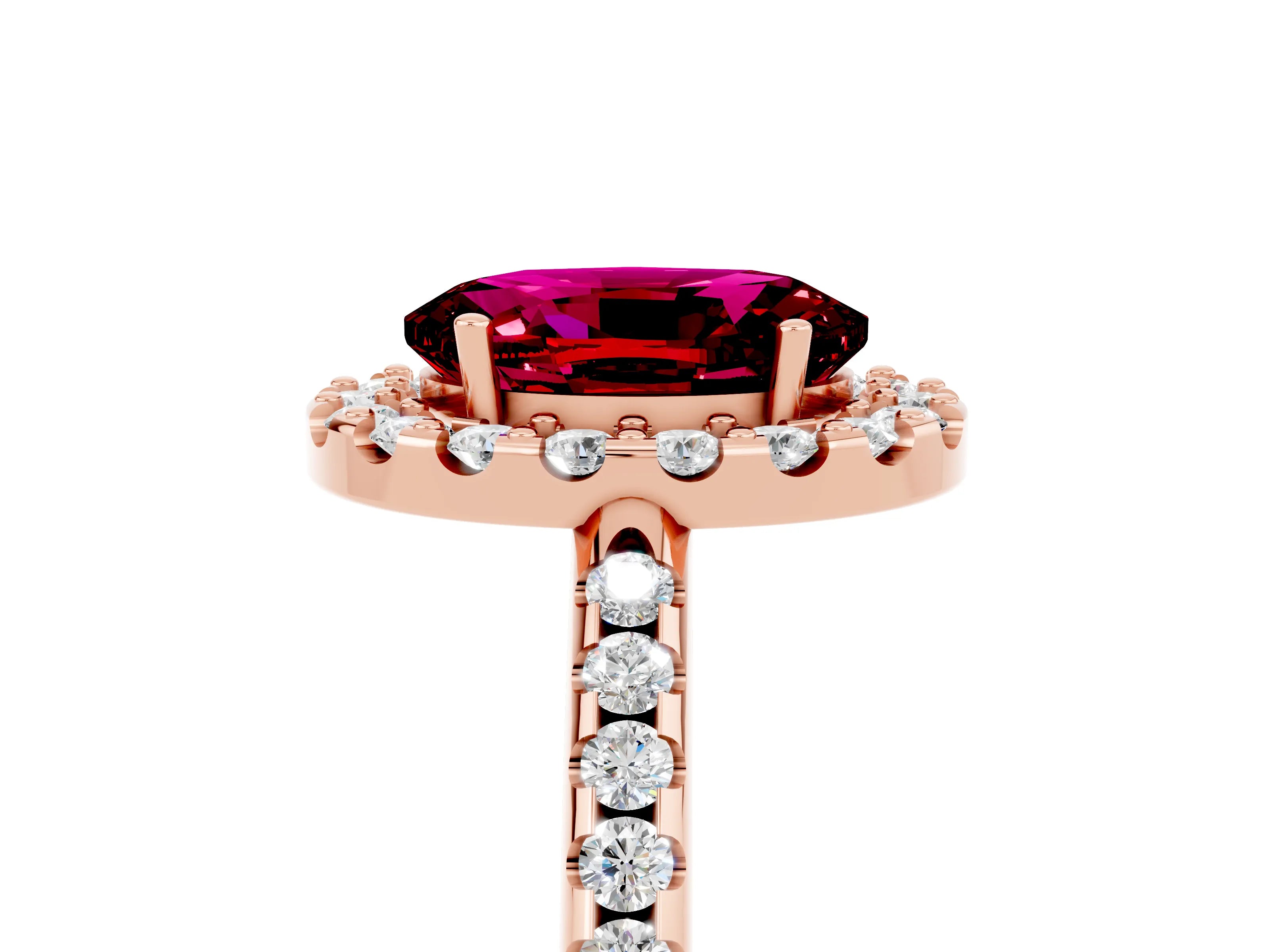 Rose gold Oval Cut Garnet Pavé Halo Ring with Four-Prong Setting_17