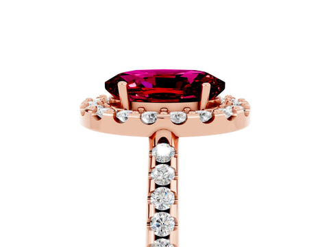 Rose gold Oval Cut Garnet Pavé Halo Ring with Four-Prong Setting_17