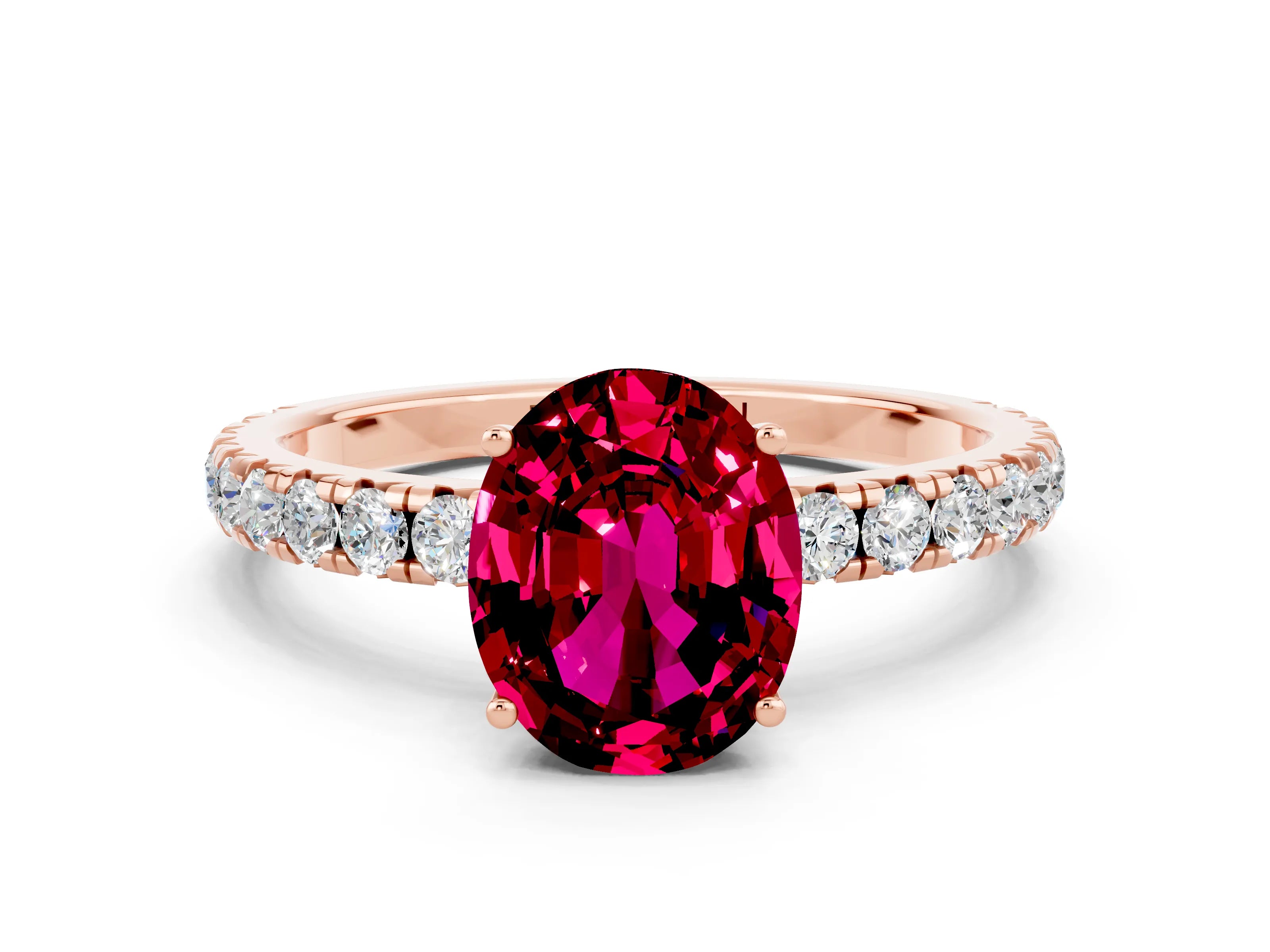Rose gold Oval Cut Garnet Pavé Solitaire Engagement Ring with Four-Prong Setting_12