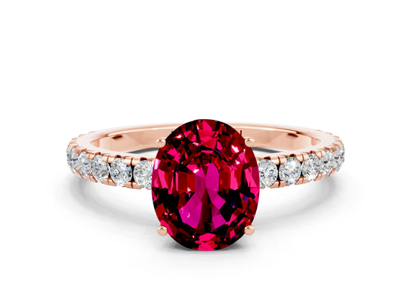 Rose gold Oval Cut Garnet Pavé Solitaire Engagement Ring with Four-Prong Setting