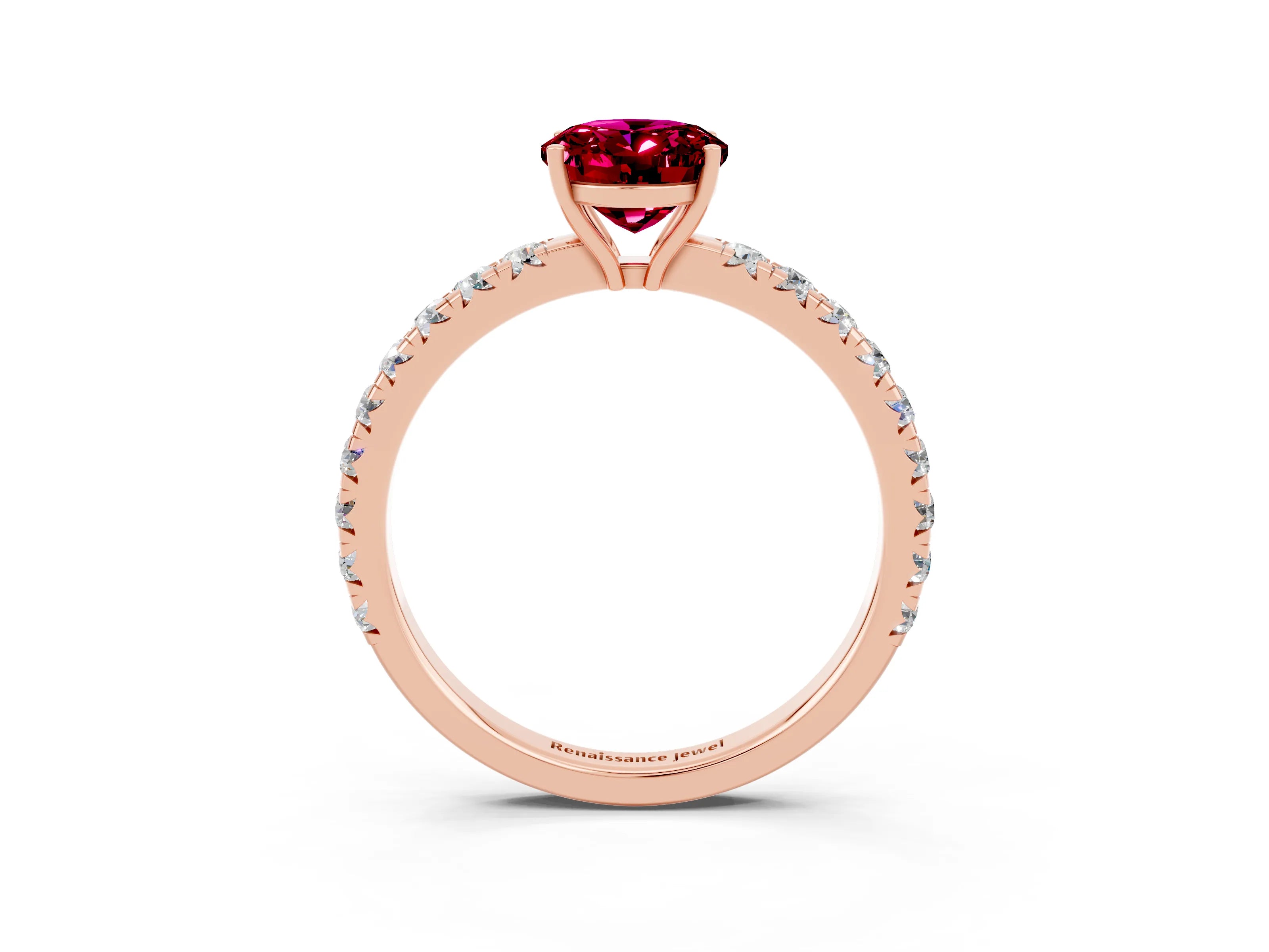 Rose gold Oval Cut Garnet Pavé Solitaire Engagement Ring with Four-Prong Setting_15