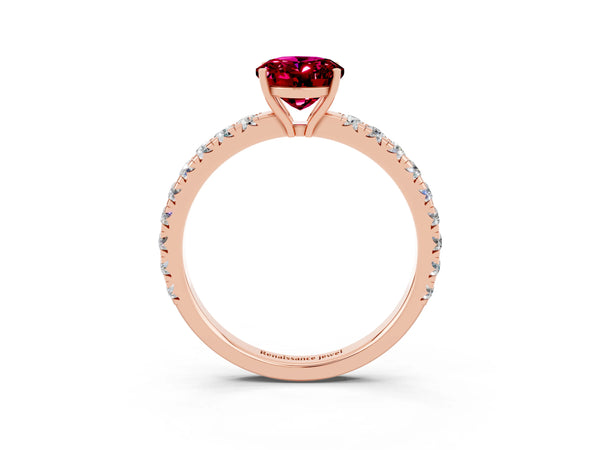 Rose gold Oval Cut Garnet Pavé Solitaire Engagement Ring with Four-Prong Setting