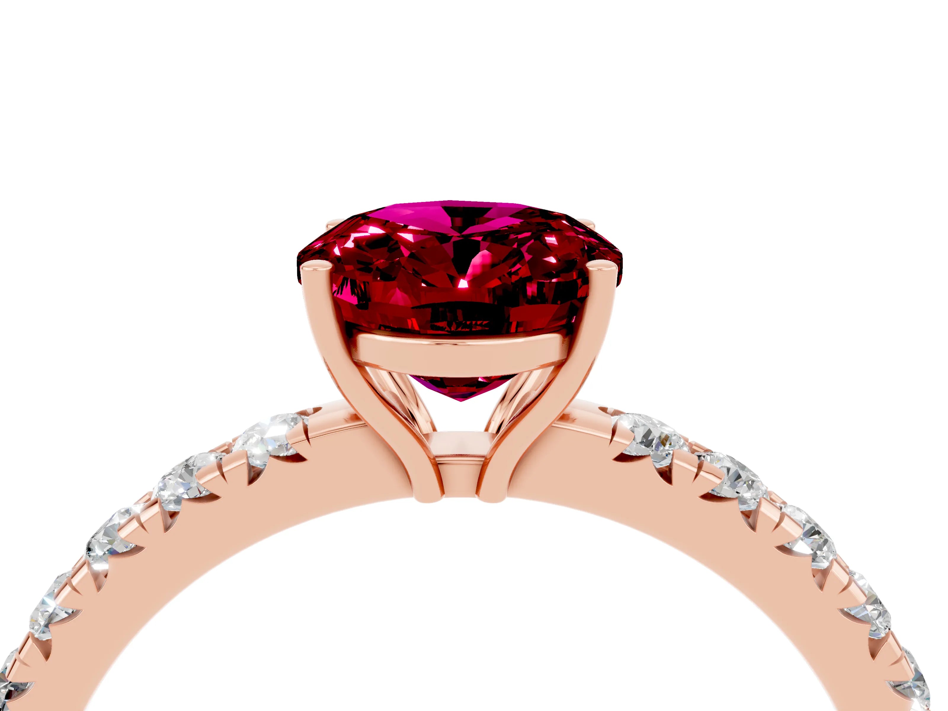 Rose gold Oval Cut Garnet Pavé Solitaire Engagement Ring with Four-Prong Setting_16