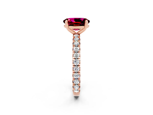 Rose gold Oval Cut Garnet Pavé Solitaire Ring with Round Band and Prong Setting