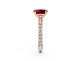 Rose gold Oval Cut Garnet Pavé Solitaire Ring with Round Band and Prong Setting_26